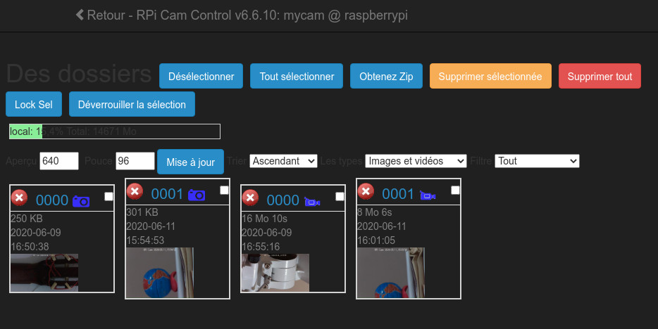 Interface pour la gestion des images et vidéos